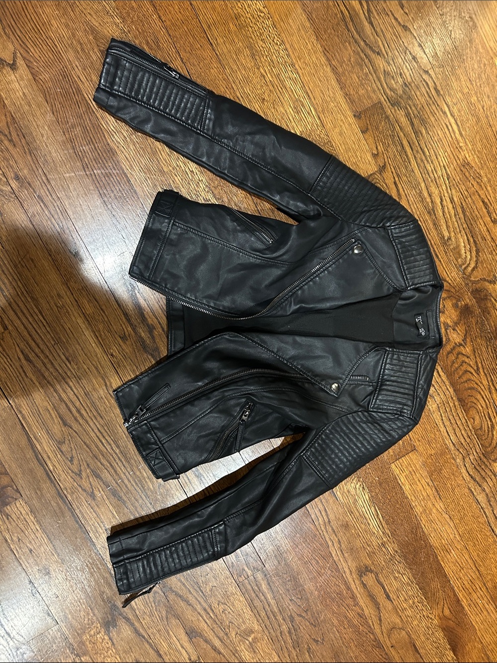 Topshop Black Quilted-Panel Moto Bomber Jacket
